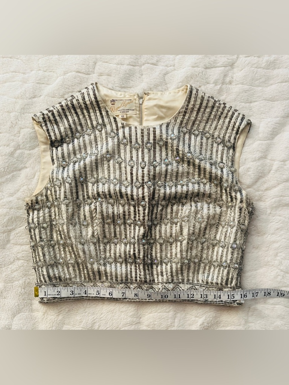 Rare Vintage 40-50’s embellished beaded crop top with faux diamond crystals.S - Picture 10 of 13